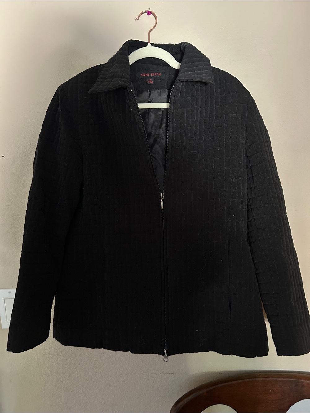 Anne Klein Black Quilted Zip-Up  Jacket